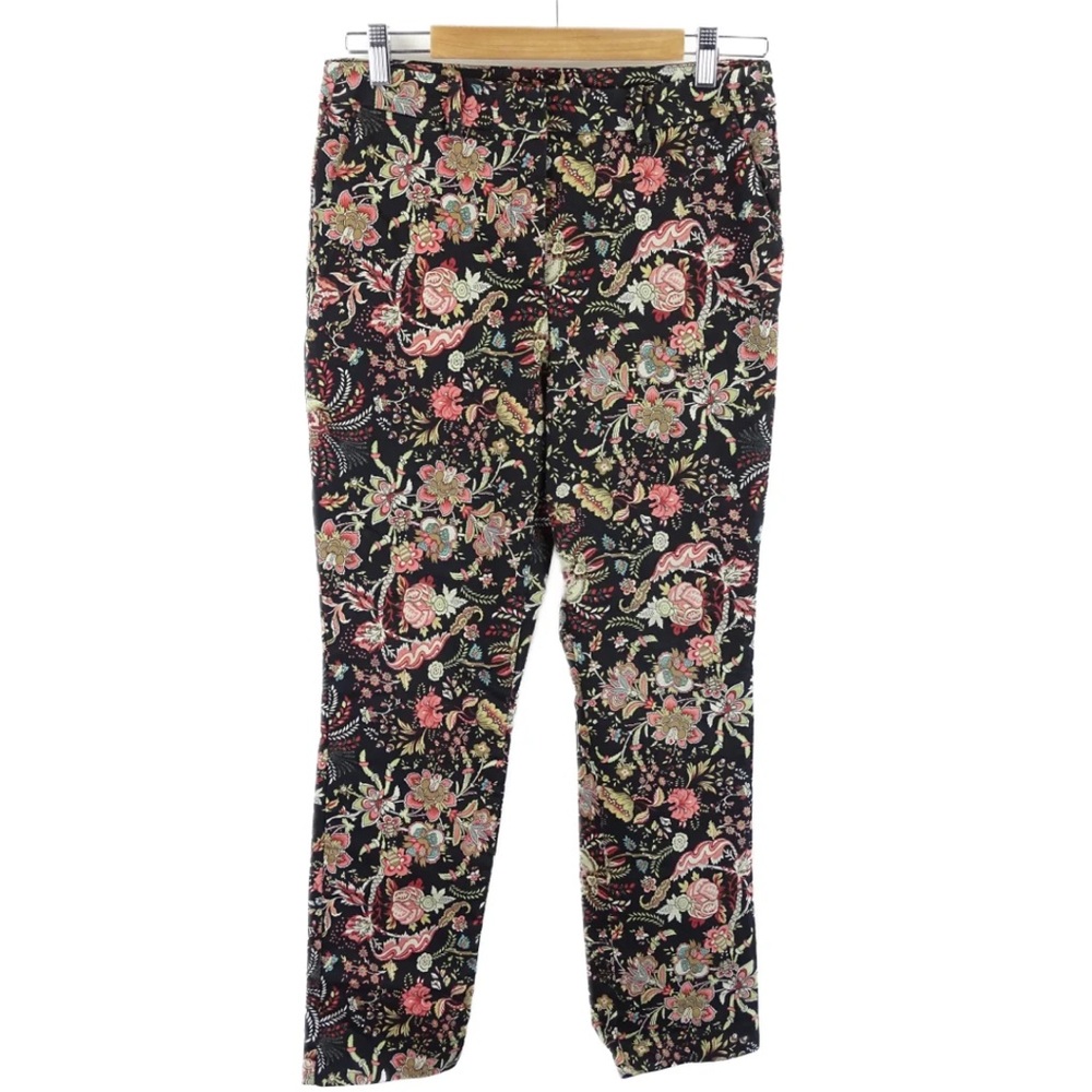 H&M Black Floral Ankle-length Cigarette Chinos Sz 14 NWOT